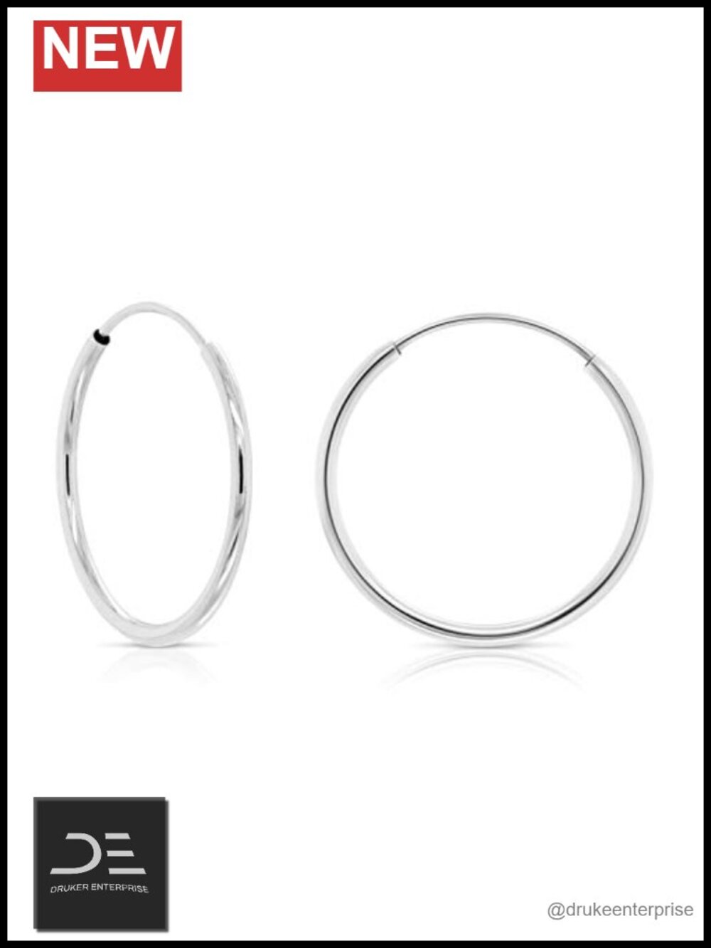 14k White Gold Thin Flexible Endless Hoop Earrings Cartilage